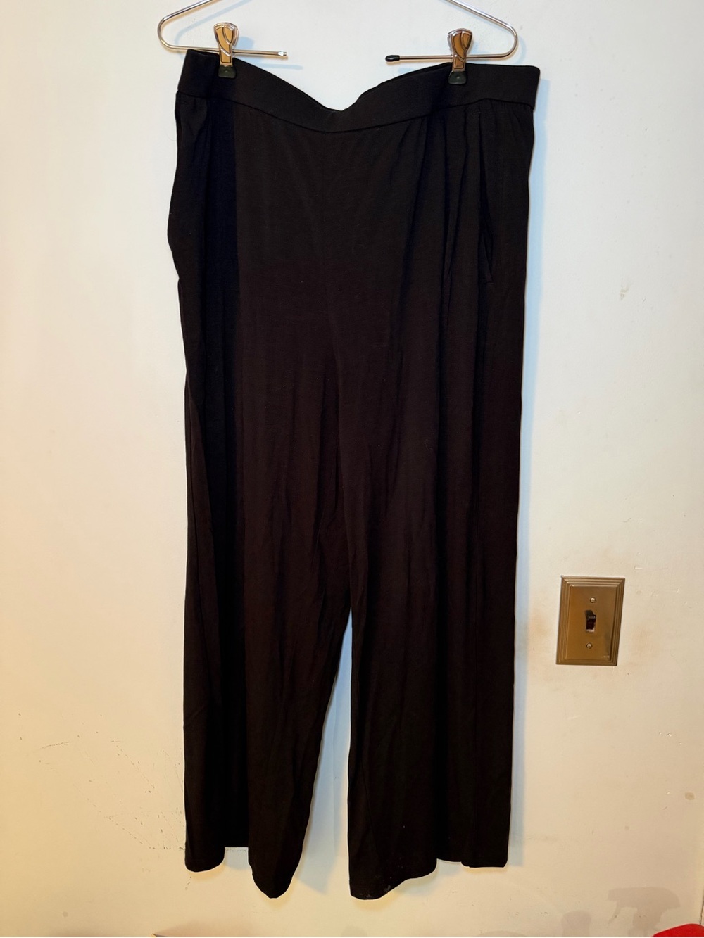 Eileen Fisher Black Tencel Lyocell Wide Leg Crop Pants pockets Large NWOT